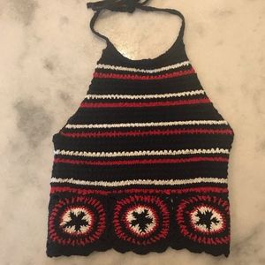 Hollister Red, White, and Blue Crochet Crop Top